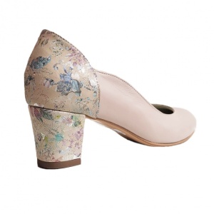 Pantofi eleganti dama, roz bej, model floral, din piele naturala box, toc 5 cm - NA74ROZ - Img 2