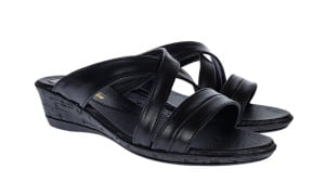 Papuci dama de vara cu platforme de 5 cm, din piele naturala, NEGRU, PAP21N - Img 3