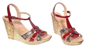 Sandale dama din piele naturala cu platforme de 10cm Rosu Floral BVS82LR - Img 2