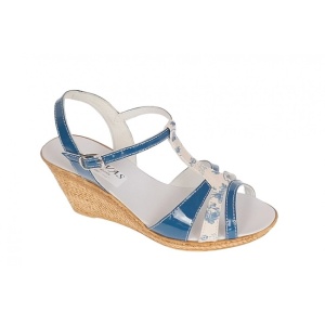 Sandale dama, din piele naturala cu platforme de 7.5cm, Albastru Indigo, S47LBL - Img 2
