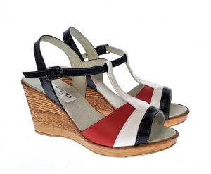 Sandale dama, din piele naturala, Platforme 8cm, negru-alb-rosu, piele box - S47NARBOX - Img 6