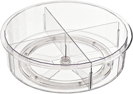 Platou rotativ tip tava pentru frigider sau dulap, awwaline, transparent, suprafata antialunecare, rotatie 360 grade, 30.5 x 30.5 x 9 cm