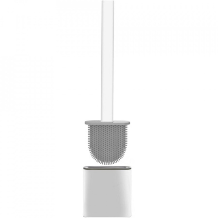 Perie WC din Silcon pentru Vasul de Toaleta, awwaline®, alba, cu Suport Autoadeziv pe Perete si Cap Flexibil - Img 1
