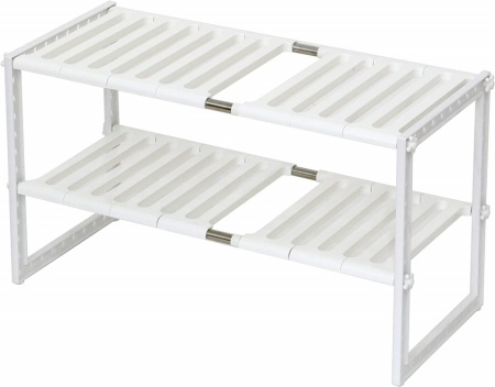 Raft organizator extensibil cu 2 etaje, awwaline, alb, 38-70 x 26 x 38 cm, ideal pentru spatiul de sub chiuveta