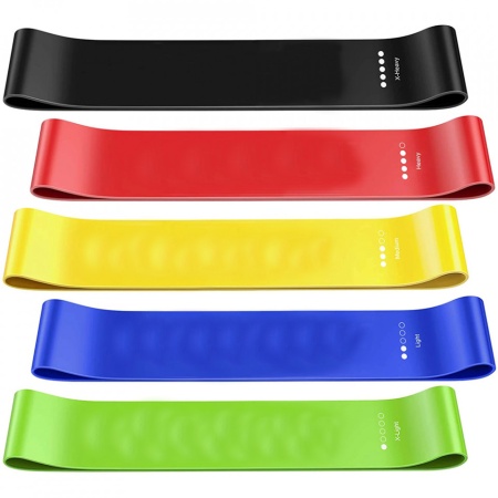 Set 5 benzi elastice rezistenta din latex, awwaline®, pentru antrenament sala, fitness, yoga, pilates, gimnastica de recuperare, 5 niveluri de dificultate
