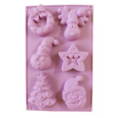 Set 6 forme silicon de Craciun, awwaline, roz deschis, ideale pentru ciocolata, bomboane, turta dulce, produse patiserie