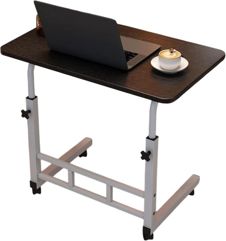Birou mobil multifunctional cu rotile, awwaline, negru, ajustabil pe inaltime, blat lemn, ideal pentru laptop, teme, mic dejun la pat, 80 x 40 x 60-85 cm