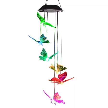 Lampa solara LED tip clopotei de vant, awwaline, multicolor, 6 fluturi, impermeabil, incarcare solara