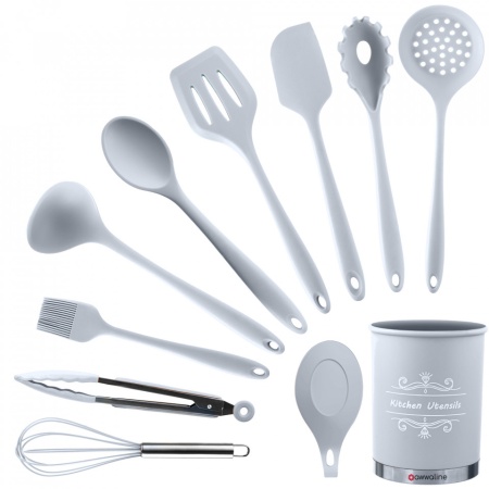 Set 11 ustensile de gatit din silicon, GRI, awwaline, maner rezistent