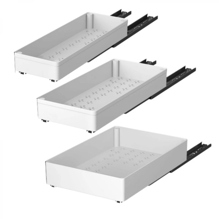 Set 3 sertare glisante soft-close, awwaline, alb, extragere totala, sina cu extensie, 3 dimensiuni