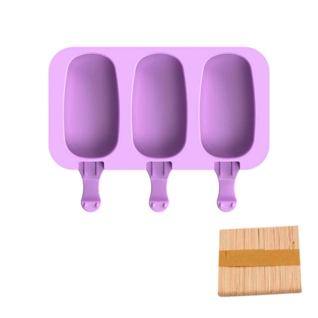 Forma inghetata cu 3 compartimente, awwaline, forme ovale, mov, silicon alimentar, 50 de bete, cu capac protectie