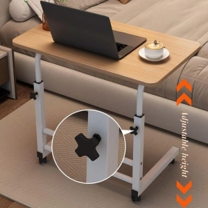 Birou mobil multifunctional cu rotile, awwaline, maro, ajustabil pe inaltime, blat lemn, ideal pentru laptop, teme, mic dejun la pat, 80 x 40 x 60-85 cm - Img 2