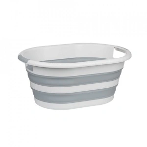 Cos multifunctional pliabil din plastic, awwaline, alb/gri, 38 litri, ideal pentru rufe