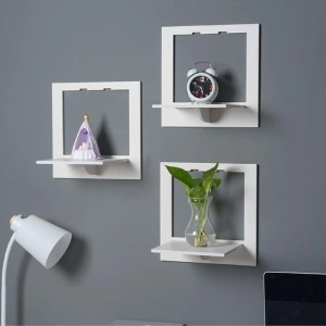 Etajera de perete patrata, awwaline, alba, PVC, 29 cm x 29 cm, cu suport depozitare - Img 3