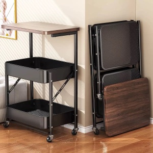 Etajera multifunctionala rabatabila cu 3 nivele, awwaline, neagra, otel carbon + MDF, 74 x 45 x 29.5 cm - Img 2