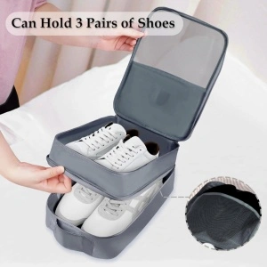 Geanta organizator pentru incaltaminte, awwaline, gri, 23 x 29 x 14 cm, cu fermoar, ideala pentru transport incaltaminte, spatiu depozitare pentru 3 perechi - Img 5