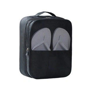 Geanta organizator pentru incaltaminte, awwaline, negru, 23 x 29 x 14 cm, cu fermoar, ideala pentru transport incaltaminte, spatiu depozitare pentru 3 perechi