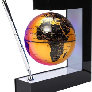 Glob pamantesc magnetic plutitor cu iluminare LED, awwaline, auriu, 17.3 cm x 19.5 cm x 5 cm, prevazut cu pix cromat si suport - Img 1