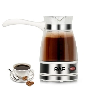 Ibric electric pentru cafea, RAF, alb/negru, putere 650W, capacitate 500ml, recipient sticla borosilicata, BPA Free, indicator luminos, ideala pentru cafea turceasca si greceasca