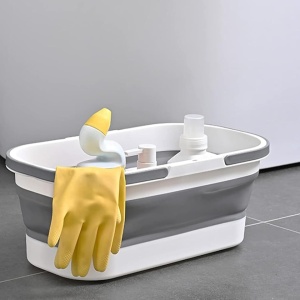 Lighean pliabil multifunctional din plastic, awwaline, alb/gri, 10 litri, ideal pentru spalat mop - Img 6