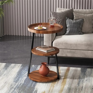Masuta cafea rotunda, awwaline, lemn, maro, 3 nivele, 62 x 38 cm - Img 3