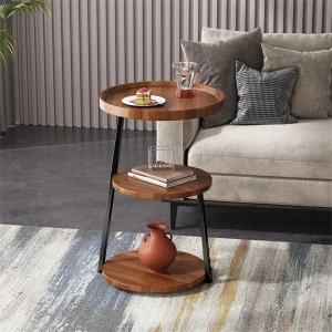 Masuta cafea rotunda, awwaline, lemn, maro, 3 nivele, 62 x 38 cm - Img 3