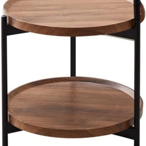 Masuta cafea rotunda cu roti, awwaline, lemn, maro, 2 nivele, 41 x 41 x 69 cm