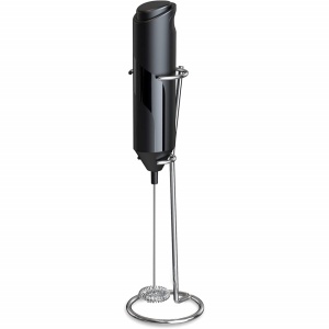 Mixer spuma de lapte, awwaline, negru, cu stand vertical, ideal pentru cappuccino, caffe latte, ciocolata calda - Img 1
