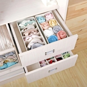 Organizator haine 8 compartimente, awwaline, bej, 16 x 32 x 10 cm, ideal pentru sosete, lenjerie intima, curele sau cravate - Img 2