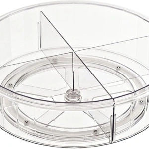 Platou rotativ tip tava pentru frigider sau dulap, awwaline, transparent, suprafata antialunecare, rotatie 360 grade, 30.5 x 30.5 x 9 cm