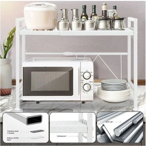 Raft metalic cuptor cu microunde, awwaline, alb, etajera ajustabila, organizator bucatarie, 40-60 x 36.5 x 45 cm - Img 7