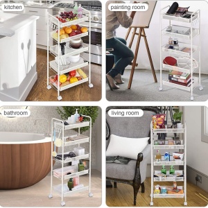 Raft metalic slim cu 5 nivele, awwaline, alb, multifunctional, rotativ 360°, 45 x 27 x 105 cm - Img 6