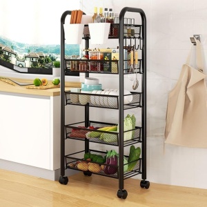 Raft metalic slim cu 5 nivele, awwaline, negru, multifunctional, rotativ 360°, 45 x 27 x 105 cm - Img 2