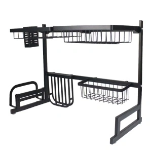 Scurgator vase deasupra chiuvetei, awwaline, negru, 2 niveluri, cu suport tacamuri, 65 x 52 x 32 cm