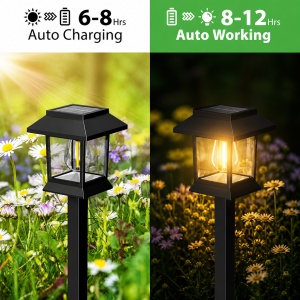Set 2 Lampi Solare de gradina, awwaline, negru, Senzor de lumina, IP65 impermeabil, lumina LED calda, 3000K - Img 4