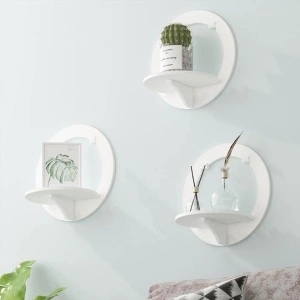 Set 3 etajere de perete rotunde, awwaline, albe, PVC, 29 cm x 29 cm, cu suport depozitare - Img 5