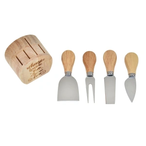 Set 4 Cutite branza cu Suport din Lemn, awwaline, 12cm, maner din bambus - Img 5