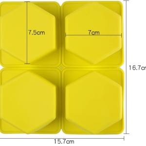 Set 4 forme silicon, awwaline, hexagon, galben, ideale pentru briose, prajituri, oua, proiecte DIY, ceara, lumanari, sapun, rezistente la temperaturi -40 pana la 250 grade - Img 3
