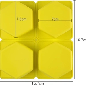 Set 4 forme silicon, awwaline, hexagon, galben, ideale pentru briose, prajituri, oua, proiecte DIY, ceara, lumanari, sapun, rezistente la temperaturi -40 pana la 250 grade - Img 3