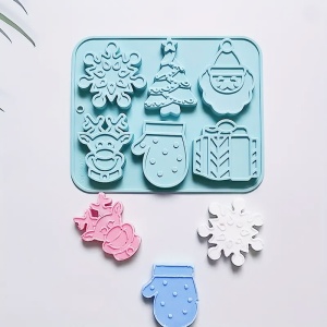 Set 6 forme silicon de Craciun, awwaline, albastru, ideale pentru ciocolata, bomboane, turta dulce, produse patiserie - Img 3