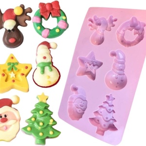 Set 6 forme silicon de Craciun, awwaline, roz deschis, ideale pentru ciocolata, bomboane, turta dulce, produse patiserie - Img 6
