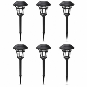 Set 6 Lampi Solare de gradina, awwaline, negru, Senzor de lumina, IP65 impermeabil, lumina LED calda, 3000K