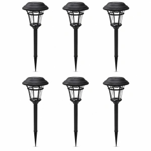 Set 6 Lampi Solare de gradina, awwaline, negru, Senzor de lumina, IP65 impermeabil, lumina LED calda, 3000K