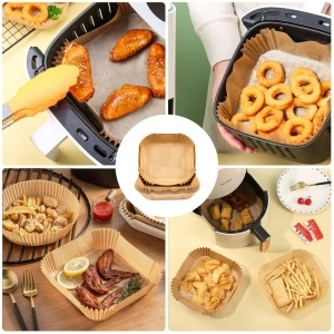 Set Hartie de Copt pentru Air Fryer, awwaline, patrat, maro, unica folosinta, 16 x 16 x 4.5 cm, ideale pentru friteuza, cuptor, cuptor cu microunde, non-toxice - Img 7