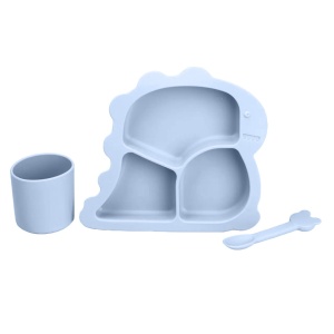 Set hranire bebelusi 4 piese pentru diversificare, awwaline, gri, silicon, BPA free, farfurie cu ventuza, pahar, lingurita si baveta - Img 4
