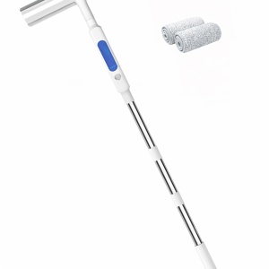 Stergator pentru geamuri cu pulverizator si inaltime reglabila, awwaline, alb, 2 lavete microfibra, 30 cm x 150 cm