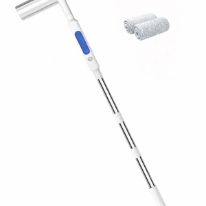 Stergator pentru geamuri cu pulverizator si inaltime reglabila, awwaline, alb, 2 lavete microfibra, 30 cm x 150 cm