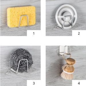 Suport autoadeziv multifunctional pentru bucatarie, awwaline, gri, ideal pentru burete de vase, capace, tocatoare, 5 x 5 cm - Img 3