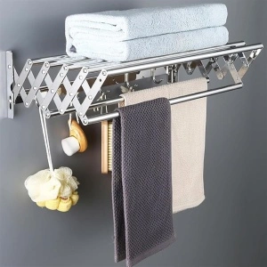 Suport extensibil pentru haine si prosoape, awwaline, argintiu, inox, 7 bare, 5 carlige, 13-35 cm x 60 cm x 14.5 cm - Img 4