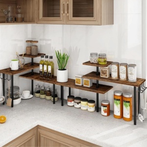 Suport organizator cu 3 nivele, awwaline, lemn, Maro/Negru, rotativ, 66 x 17.5 x 38 cm - Img 5